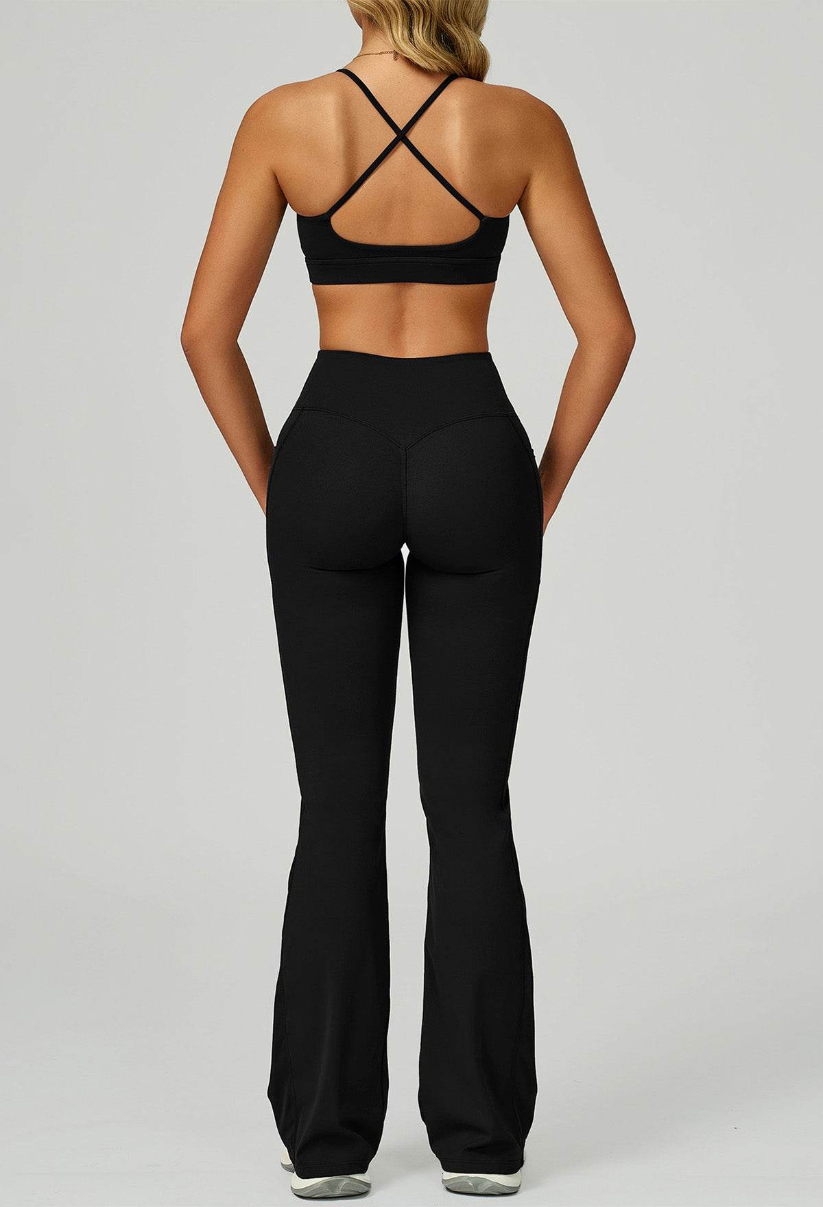 Activewear Set with Cross Back Bra and Flared Pant