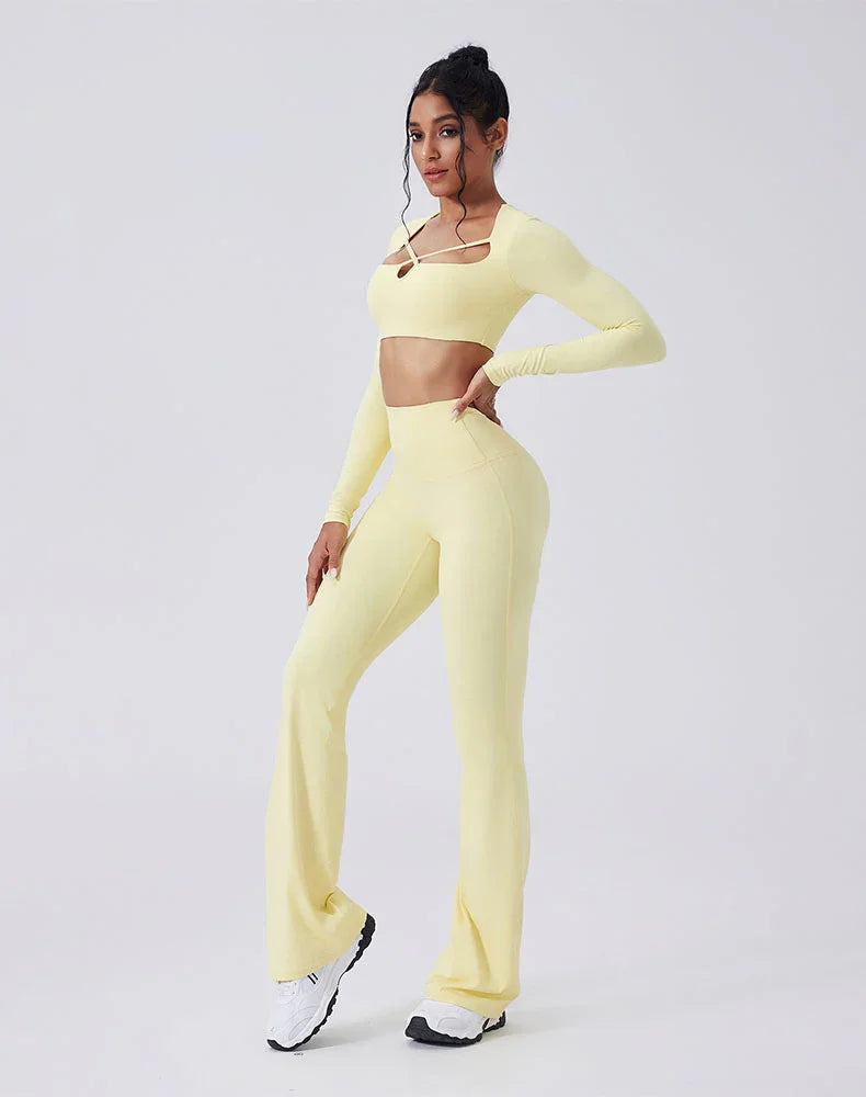 Activewear Set with crisscross thin strap Top and Flare Pant