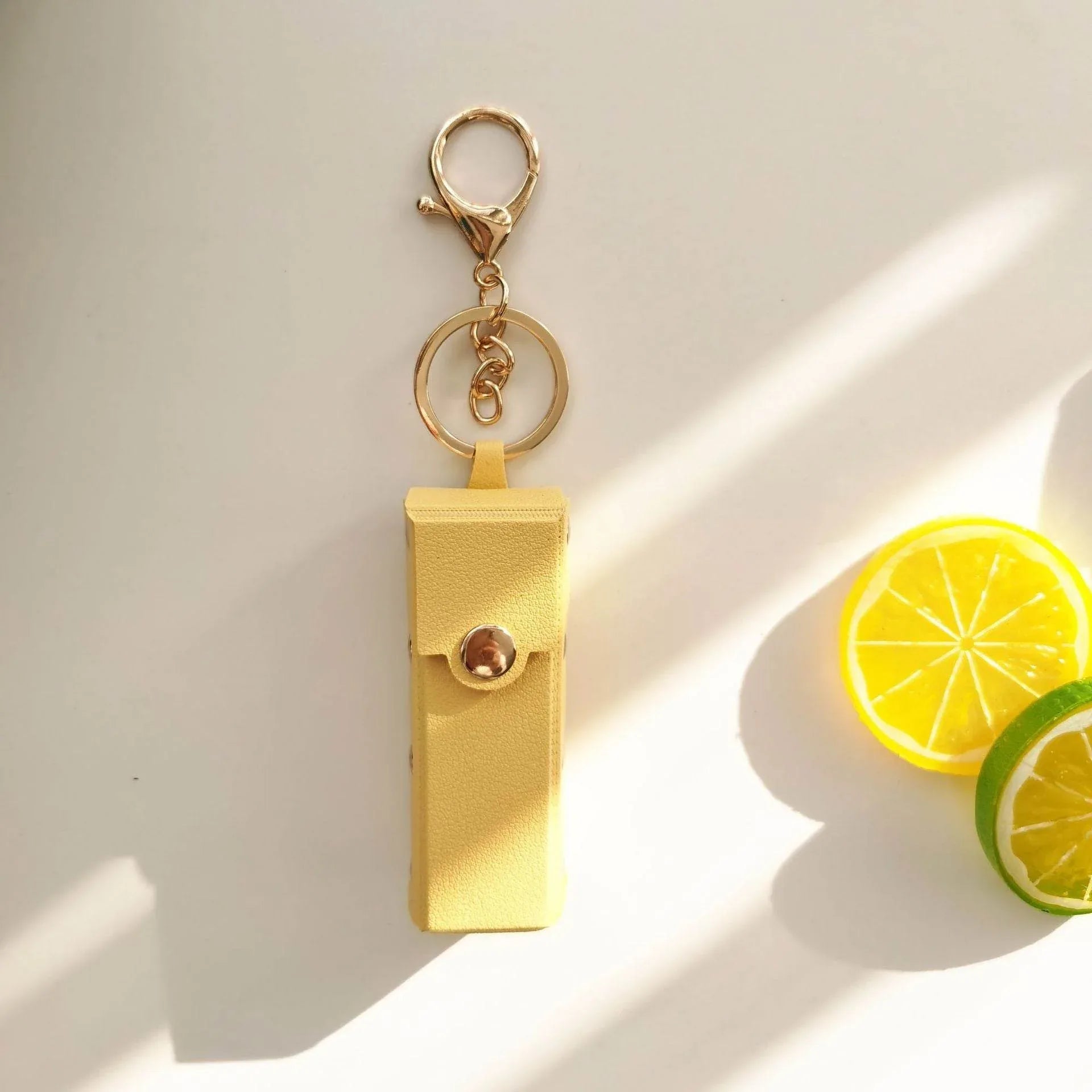 PU Leather Lipstick Holder Keychain - Yellow
