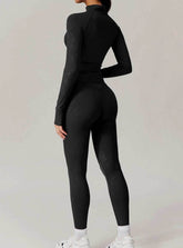 Sports Set with Full Zipper Long Sleeve Jacket and Leggings