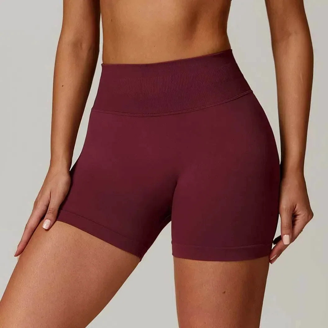 High Waisted Yoga Shorts - Cherry Red