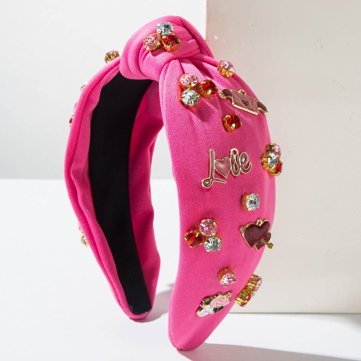 Wide Edge Cross Knotted Headband With Love Heart