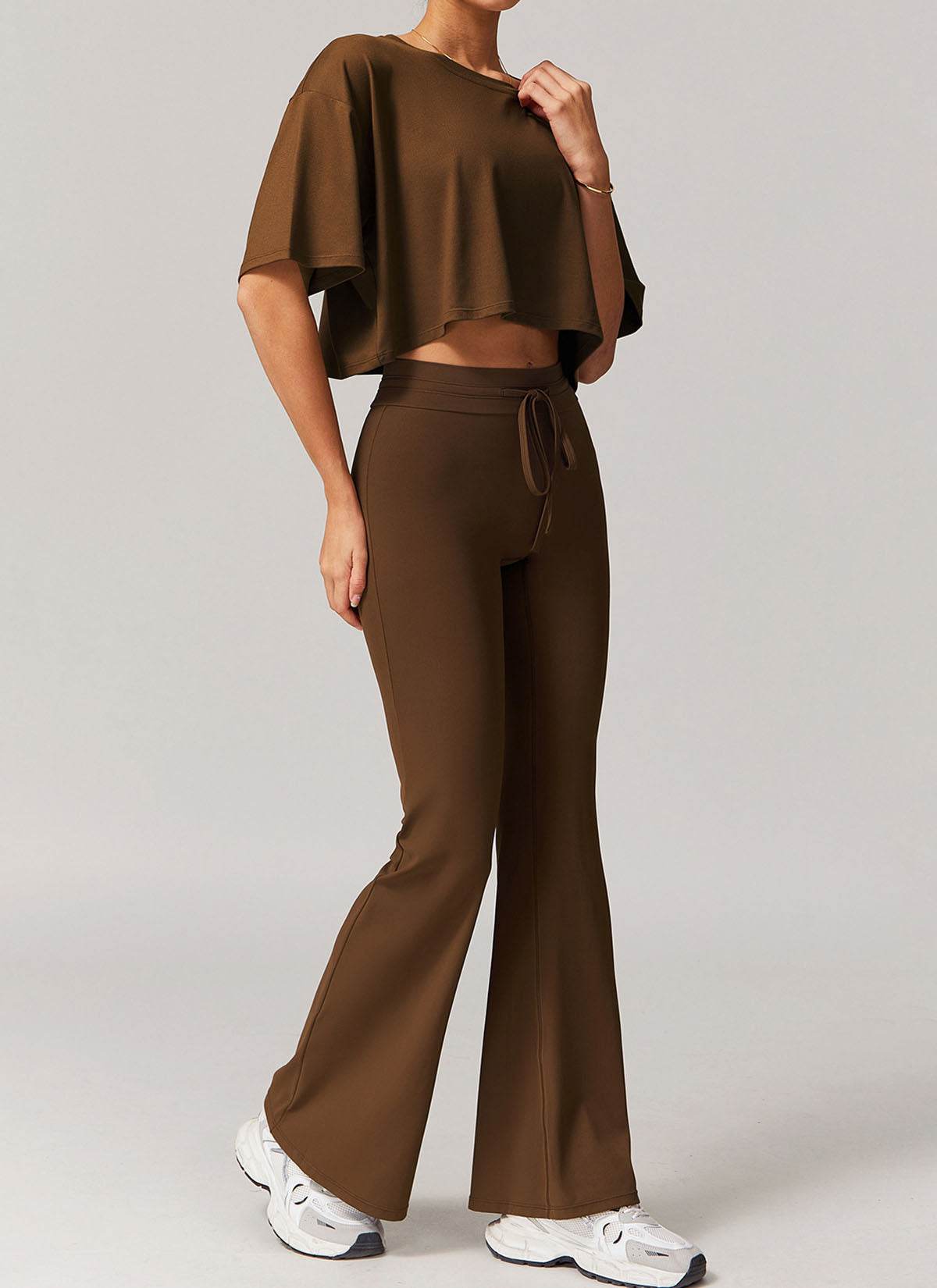 Sports Sets with Short Sleeve T-Shirts and Flare Pants