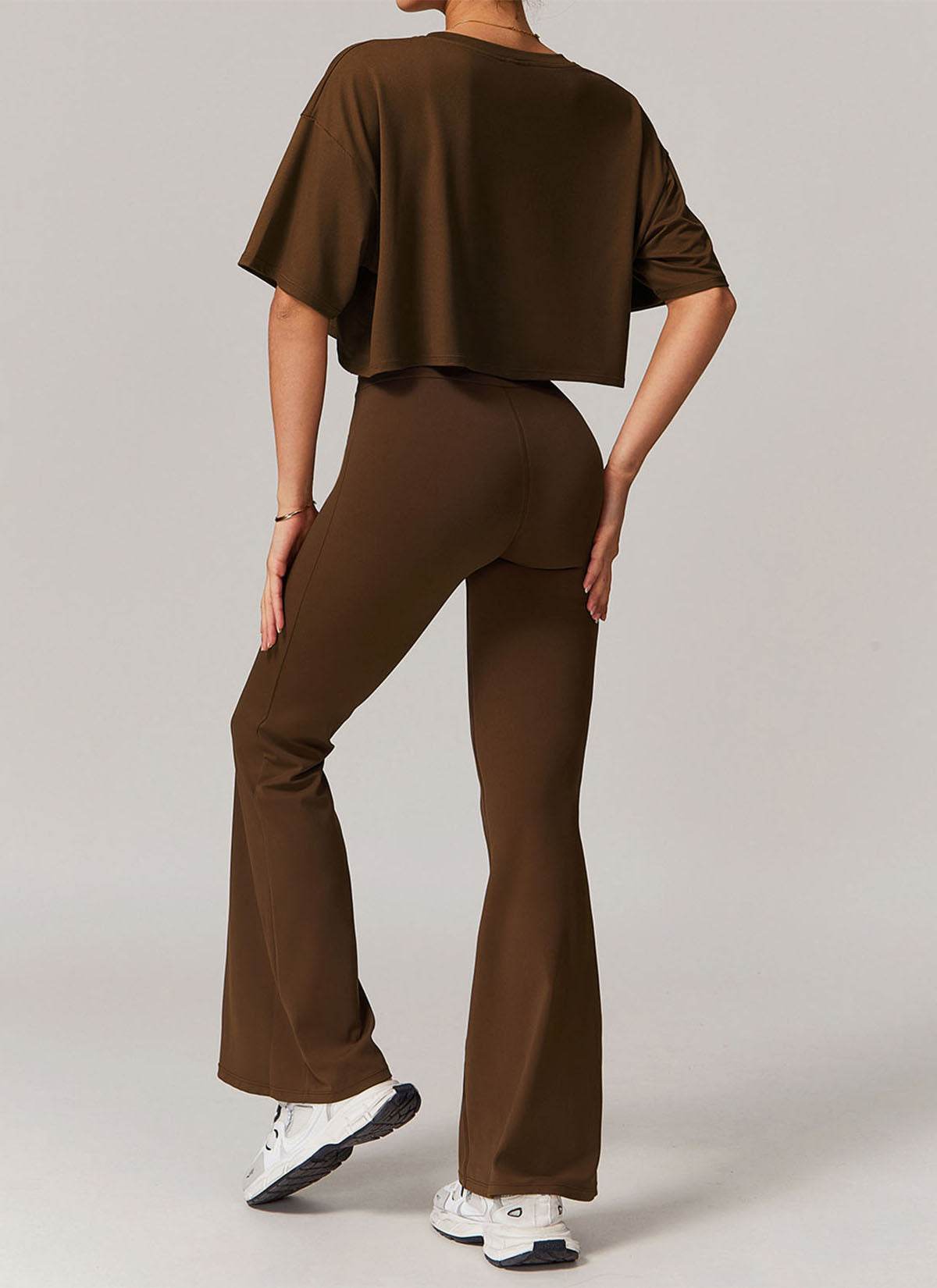 Sports Sets with Short Sleeve T-Shirts and Flare Pants