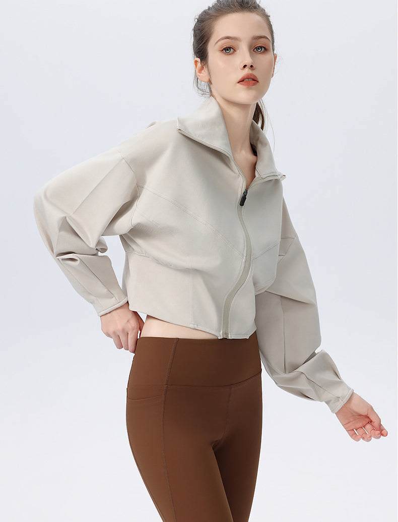 Casual Loose Sports Jacket with High Collar and Zipper