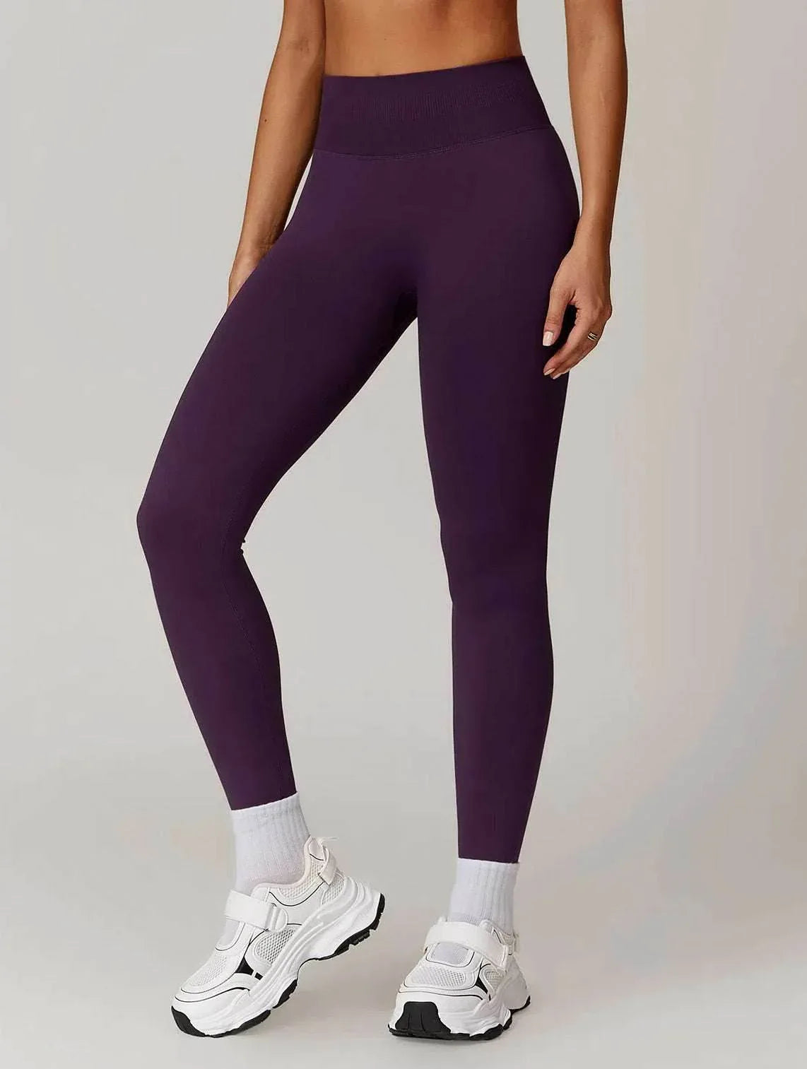 High Waist Athletic Leggings - Plum Purple