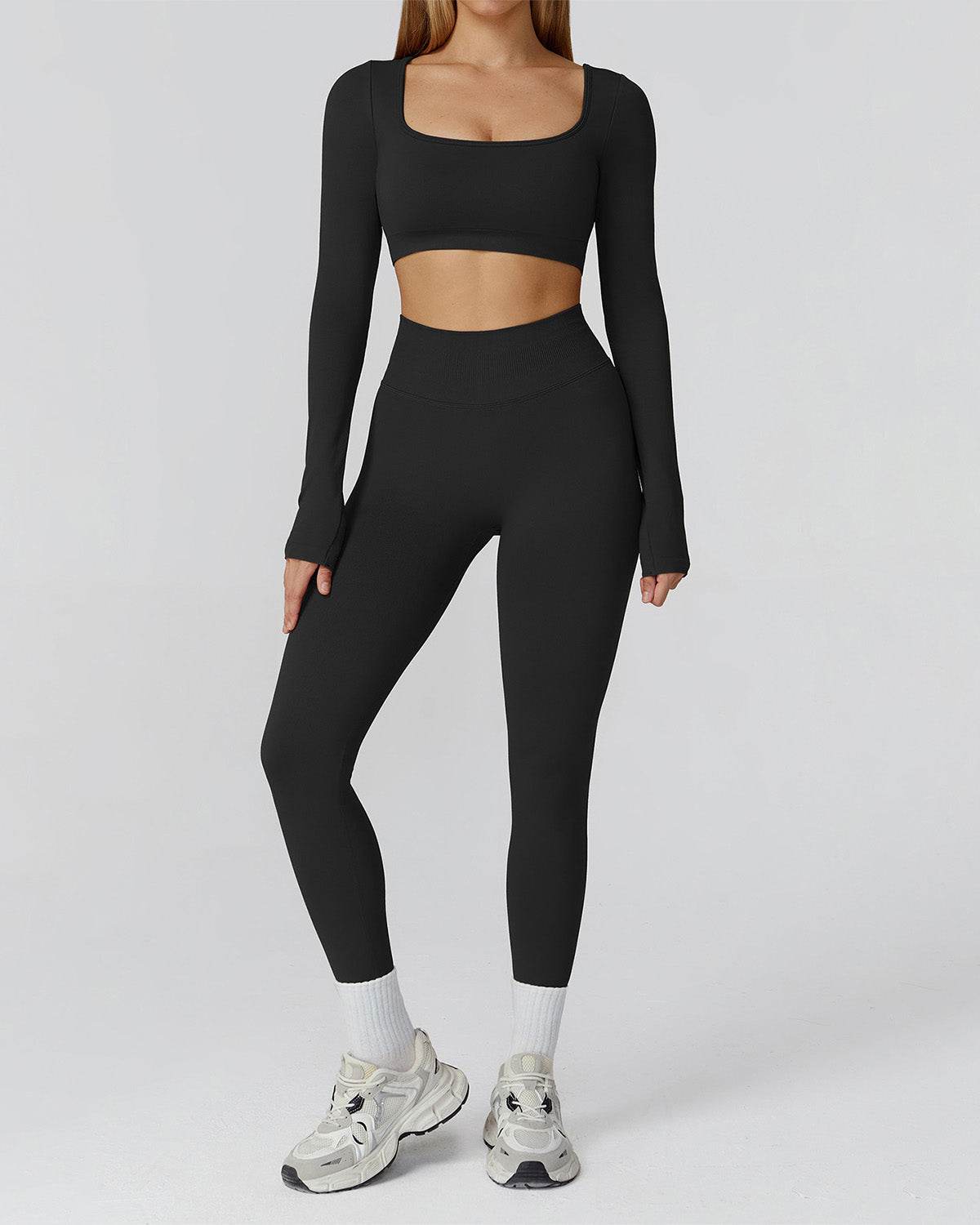 Athletic Wear with Long Sleeve Crop Top and Legging