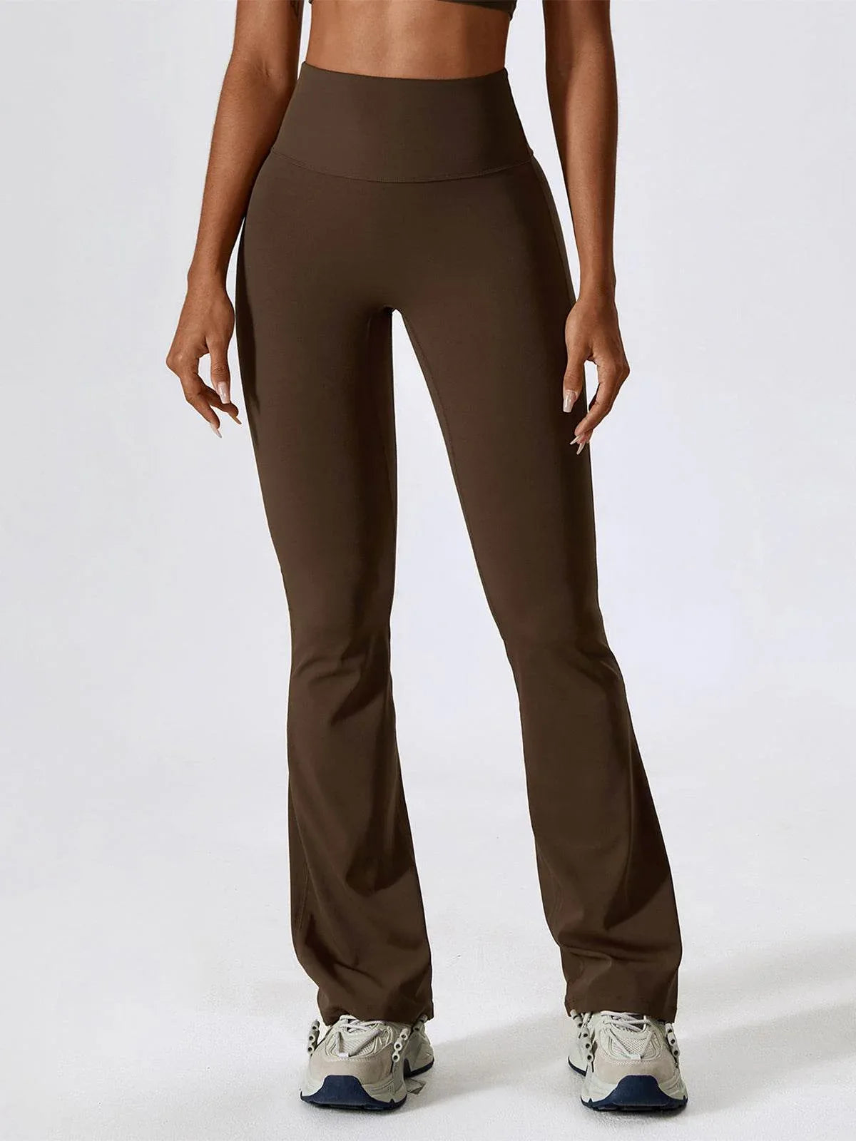 No Front Seam High Waisted Flare Bootcut Yoga Pants - Burnt Tea Coffee