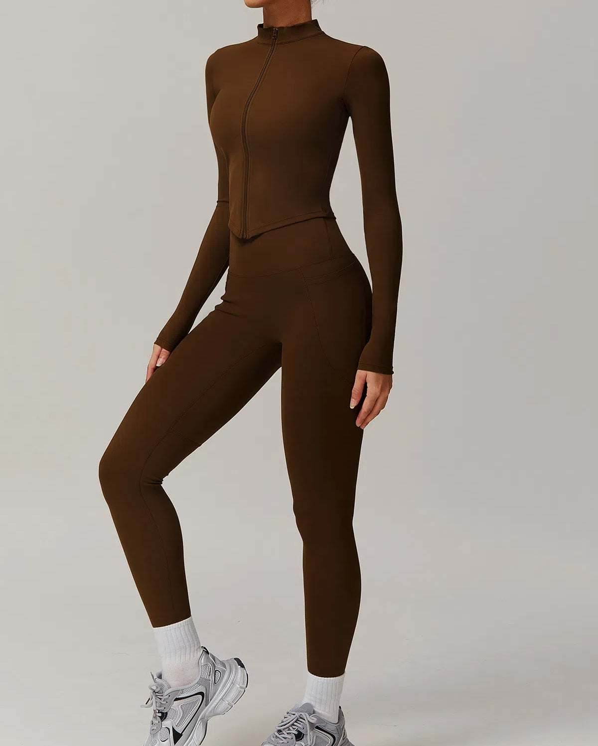 Solid Yoga Set With Sports Jacket and Legging