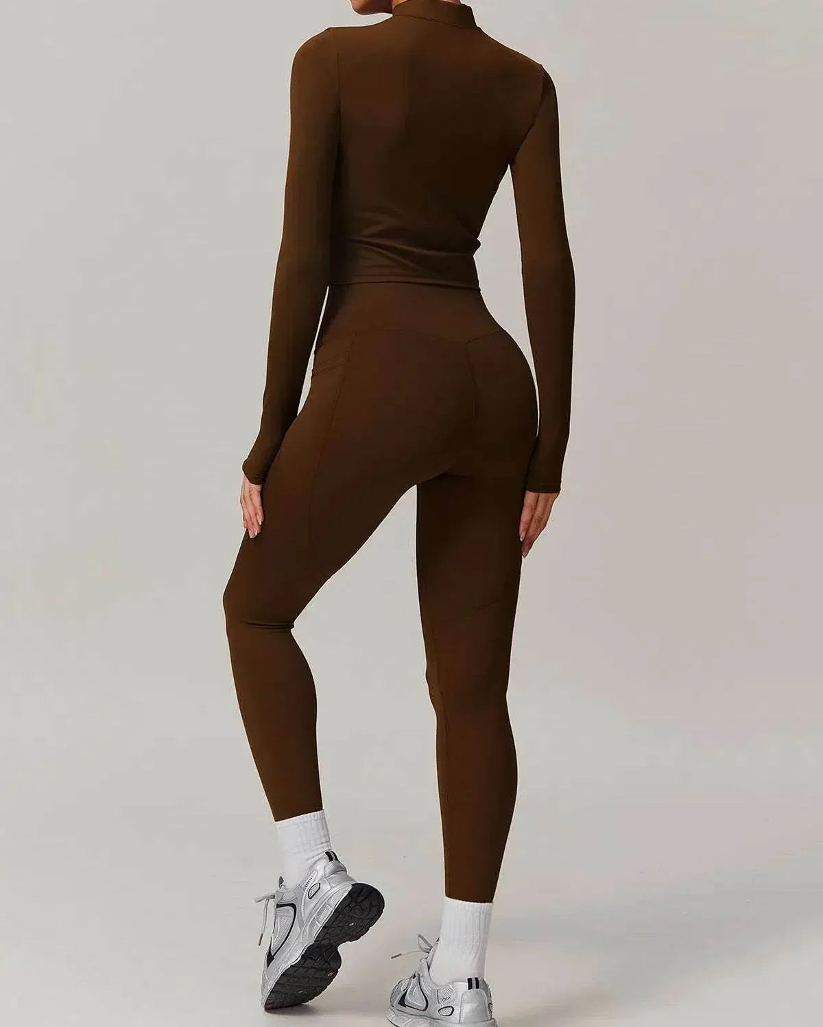 Solid Yoga Set With Sports Jacket and Legging -