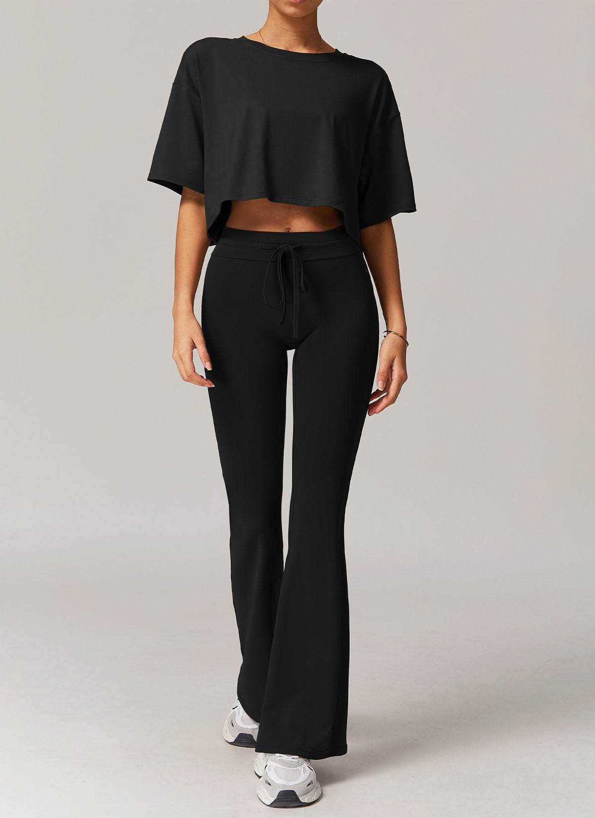 Sports Sets with Short Sleeve T-Shirts and Flare Pants