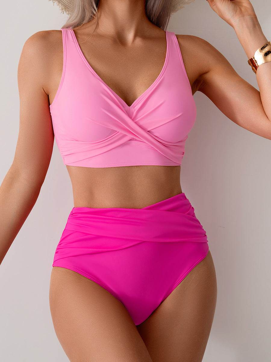 High Waisted Tummy Control Ruched Bikini Sets