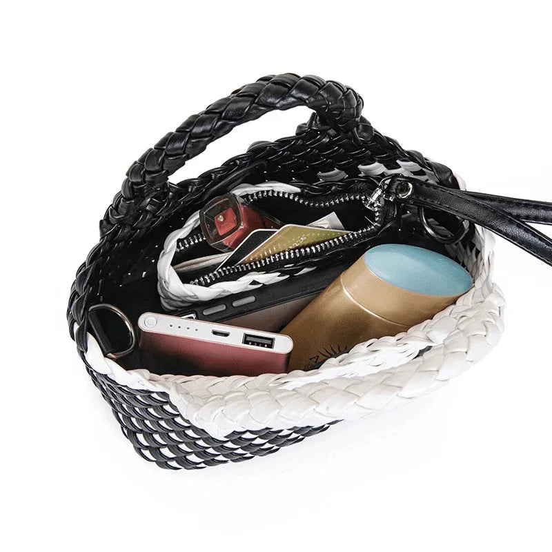 New Woven Pu Leather Tote Bag Crossbody -