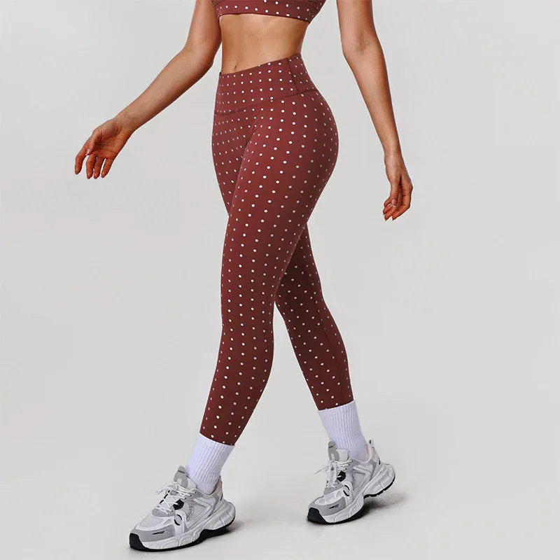 Silver Polka Dot Yoga Leggings High Waisted Workout Pants -