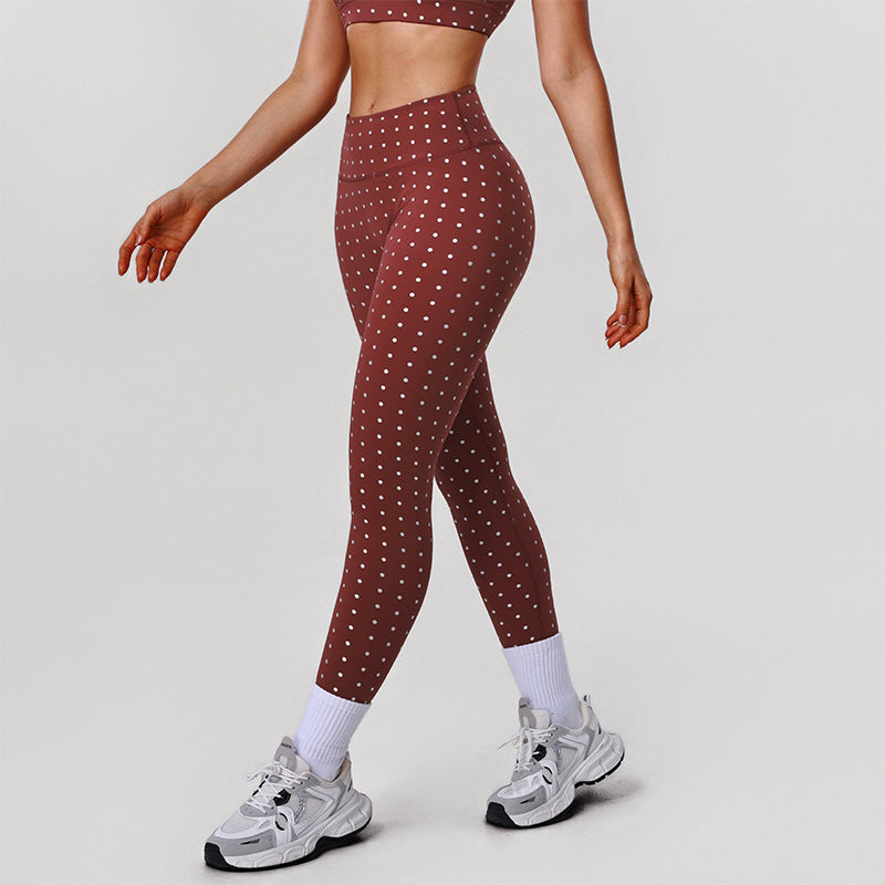 Silver Polka Dot Yoga Leggings High Waisted Workout Pants