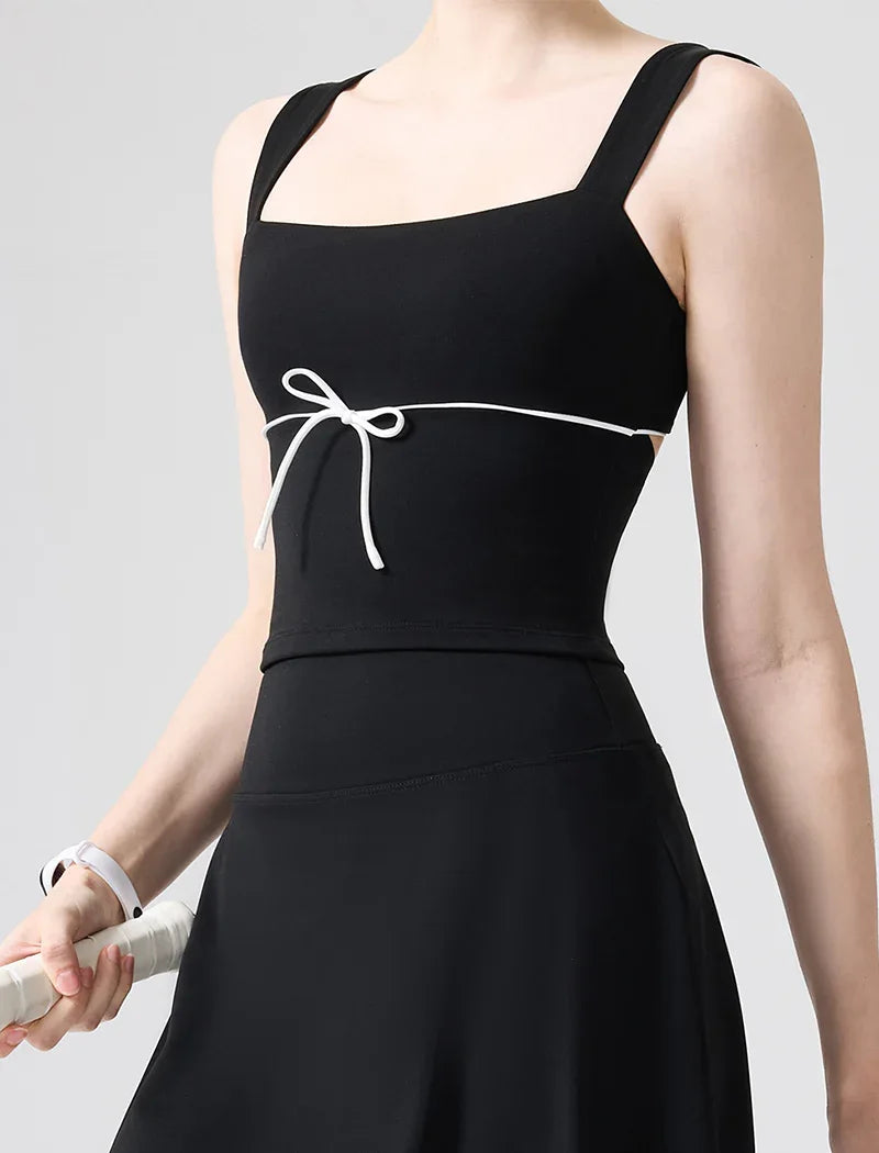 Color Blocked Tank Top Open Back Shirt with Built-in Bra Pad -