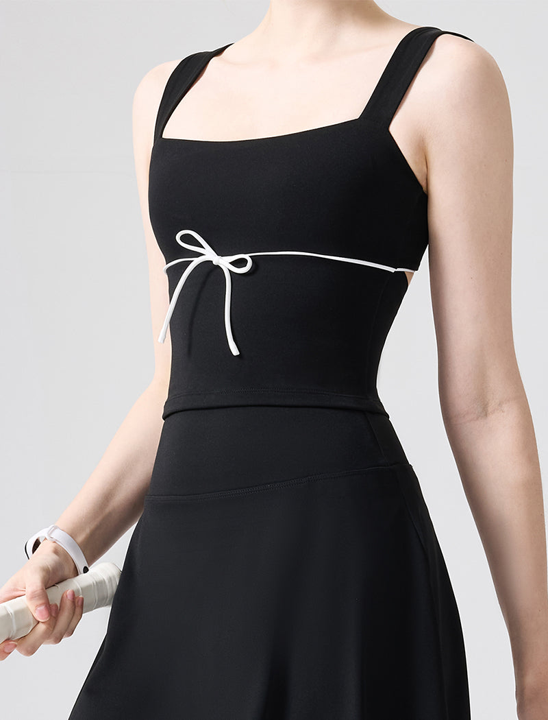 Color Blocked Tank Top Open Back Shirt with Built-in Bra Pad