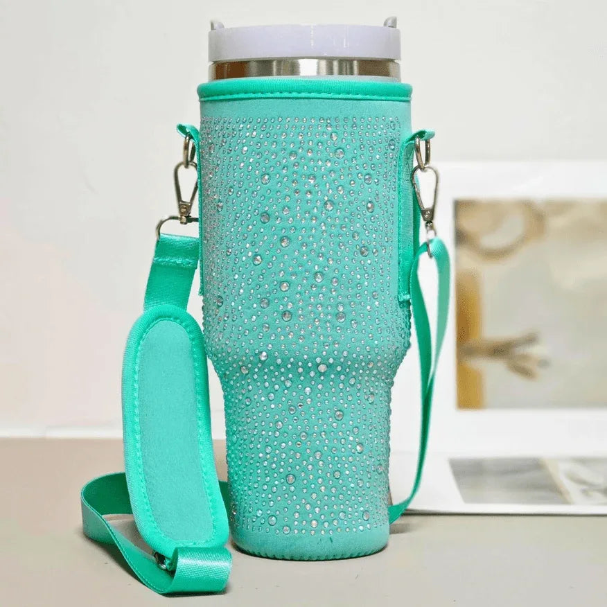 Bling Water Bottle Carrier Bag For Stanley Quencher H2.0 - Green