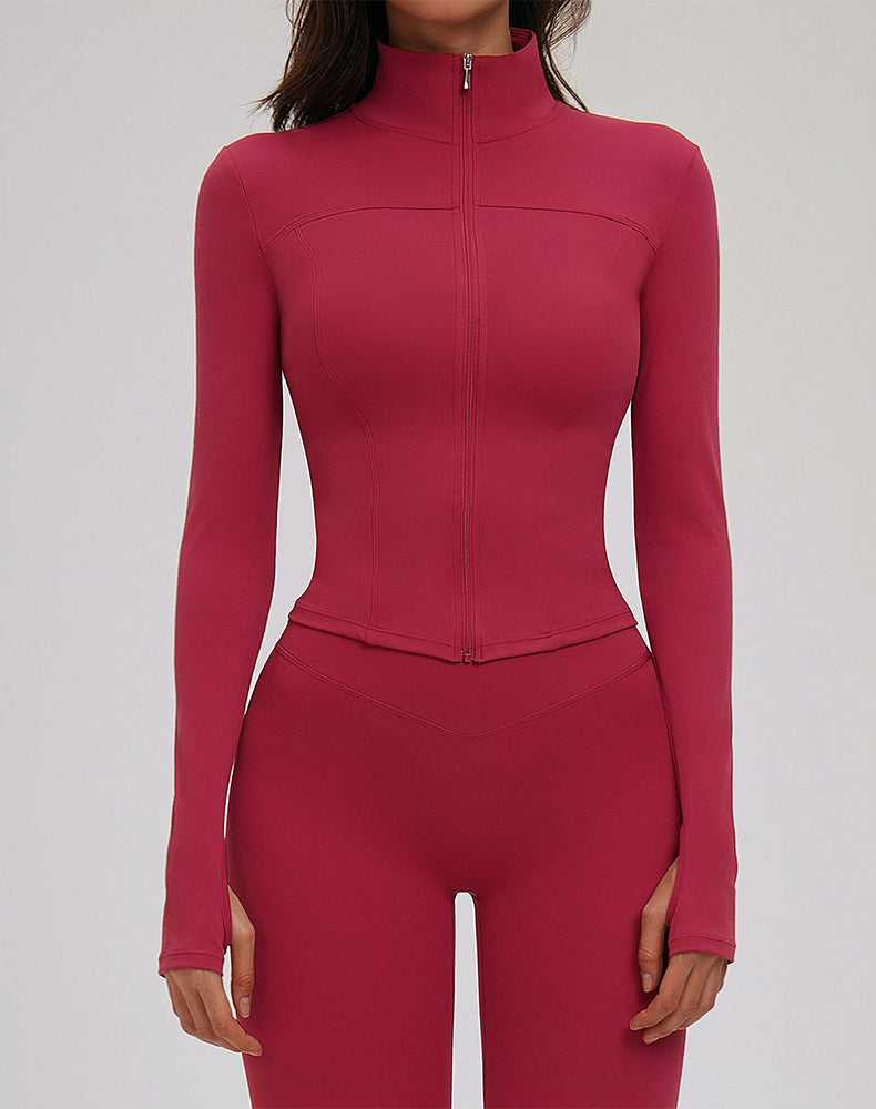Cropped Jacket Zip Slim Fit Athletic Tops with Thumb Holes