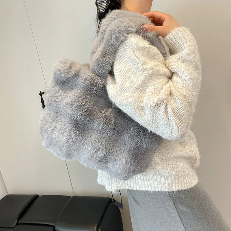 Fluffy Tote Bag Large Fur Winter Fuzzy Shoulder Handbag -