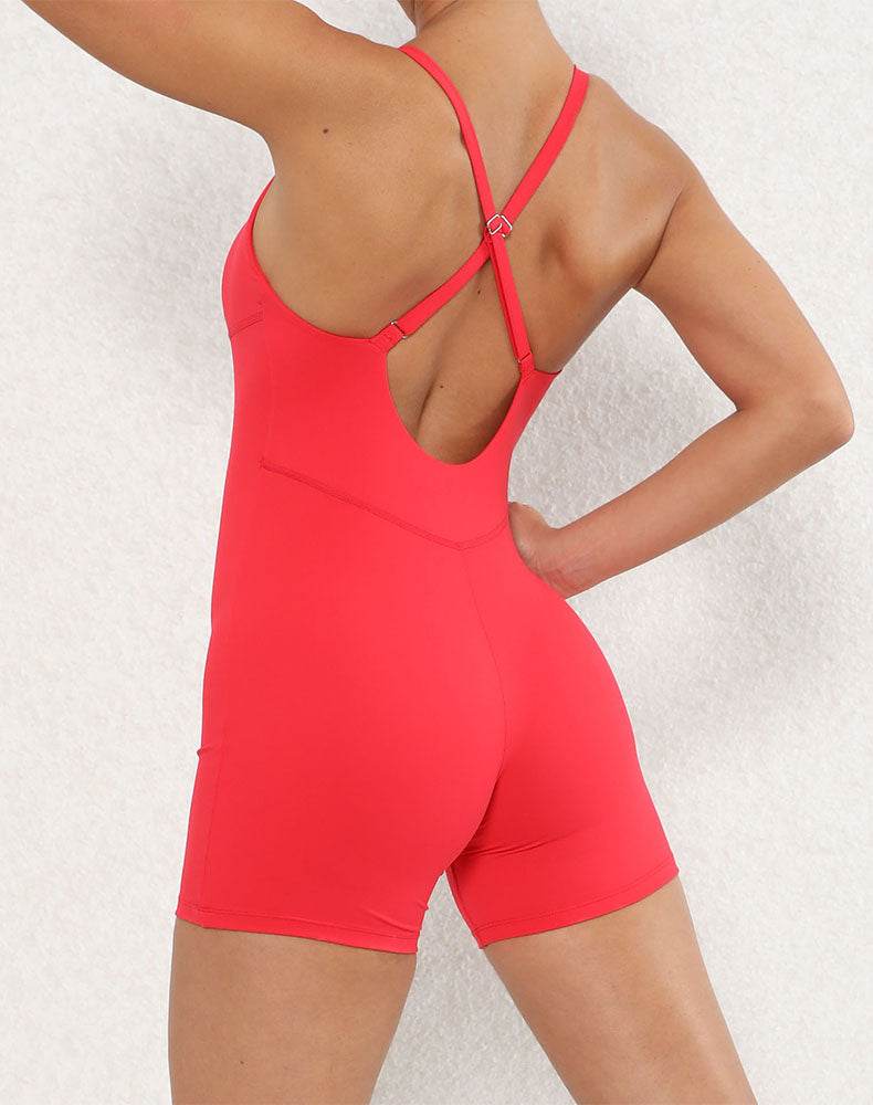 Cross Strap Short Bodysuit Backless One Piece Yoga Jumpsuit