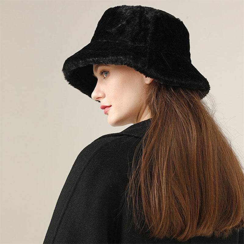 Faux Fur Winter Bucket Hat Fuzzy Warm Fisherman Cap