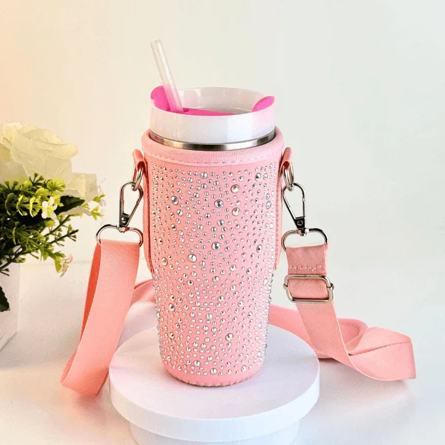 Bling Water Bottle Carrier Bag For 16oz Bottle Sleeve - Pink