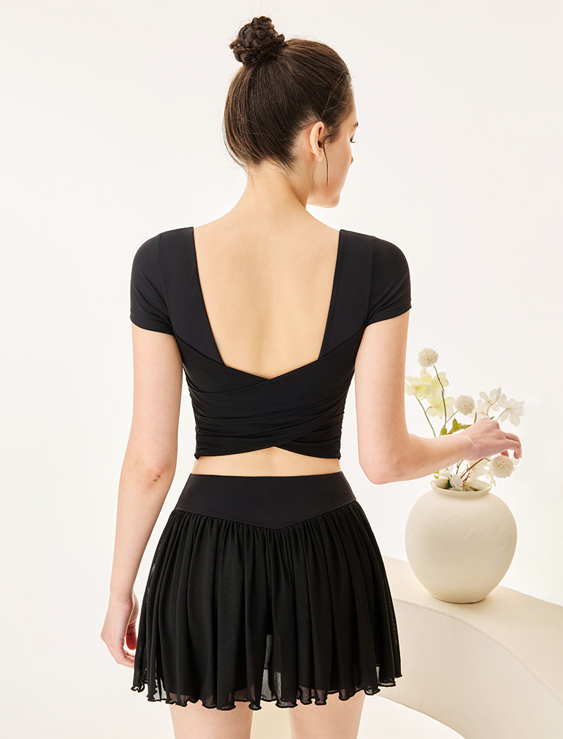 Activewear Set with Short Sleeve Crop T-Shirt and Skirt -