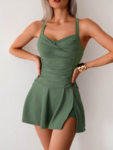 Crossover Ruched Skirt One Piece Swim Dress