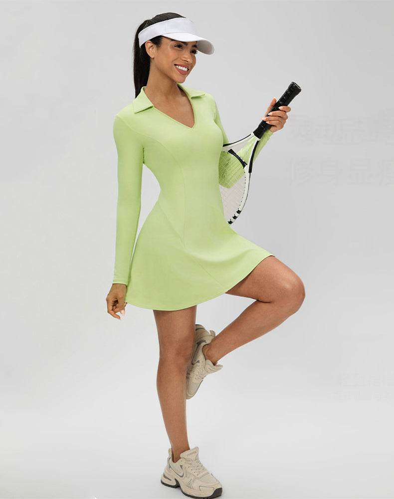 Long Sleeve V Neck Tennis Dress -