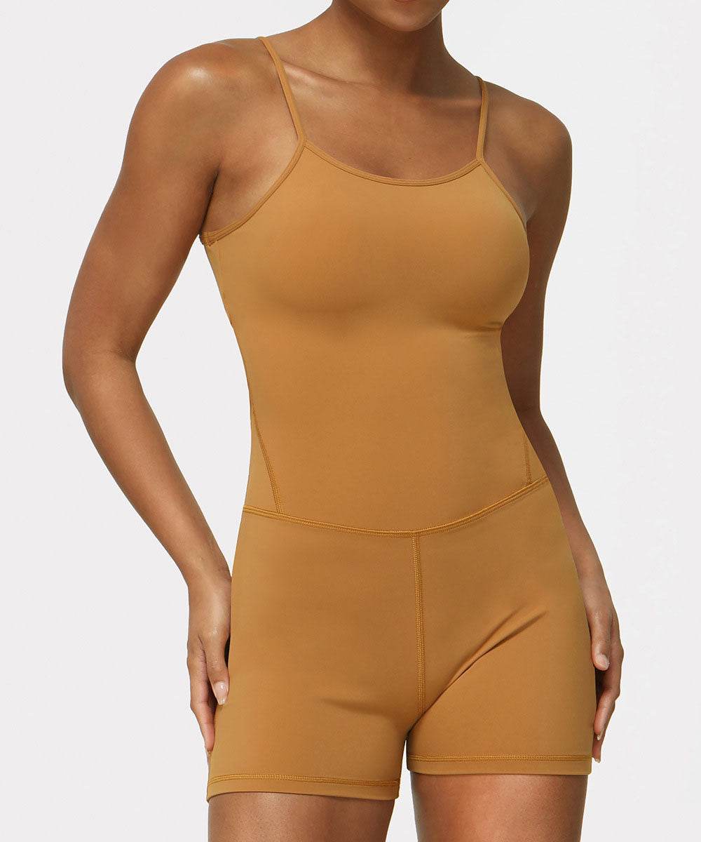 Crossover Back One Piece Yoga Bodysuit with Removable Pads