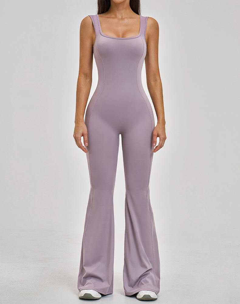 Backless Yoga Flare Leg Jumpsuit One Piece Athletic Bodysuit