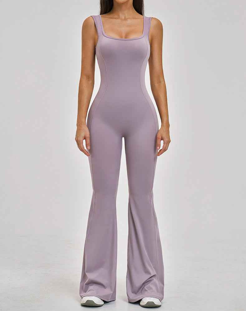 Backless Yoga Flare Leg Jumpsuit One Piece Athletic Bodysuit