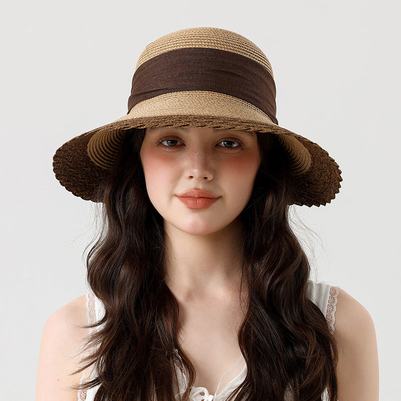 Summer Beach Straw Peach Shaped Hat with Bow