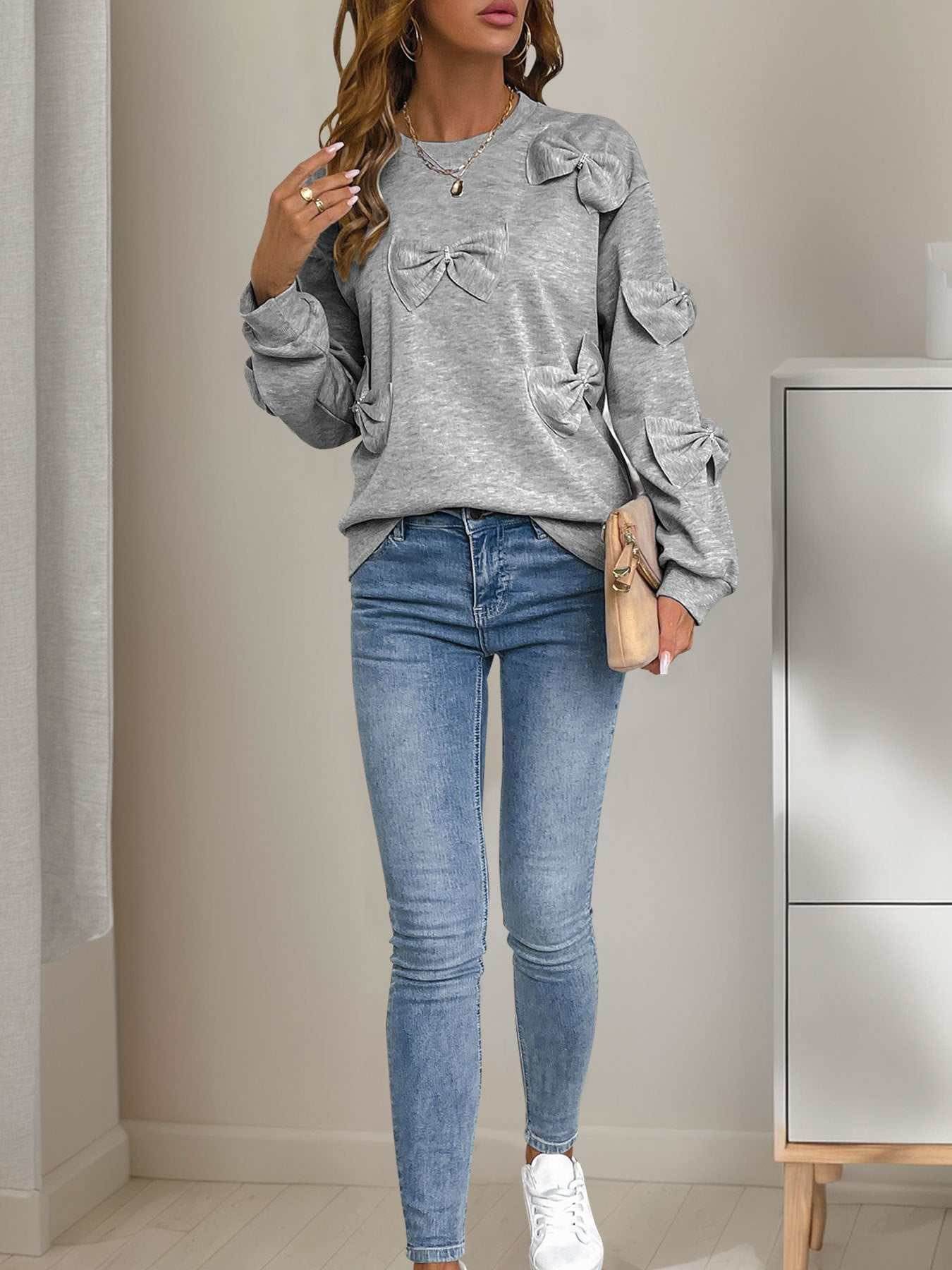 Bows Oversized Crewneck Long Sleeve Sweatshirt