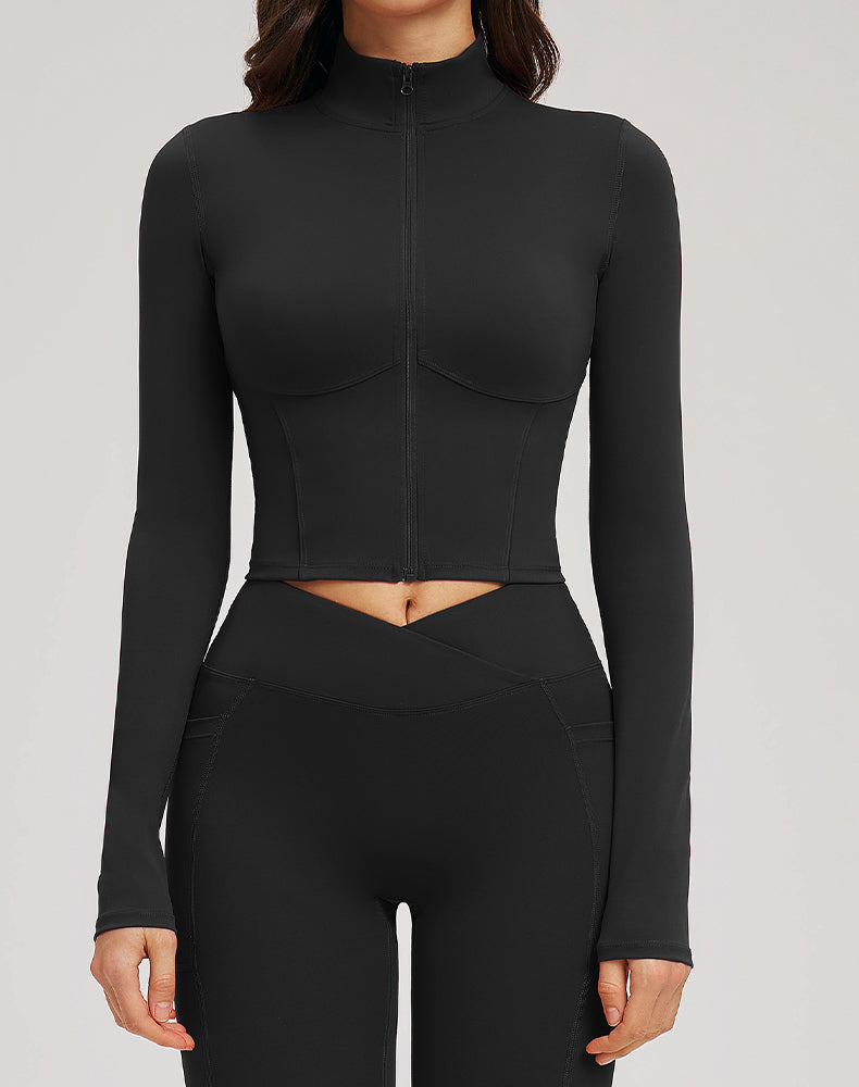 Full Zip Running Jackets Slim Fit Cropped Athletic Tops