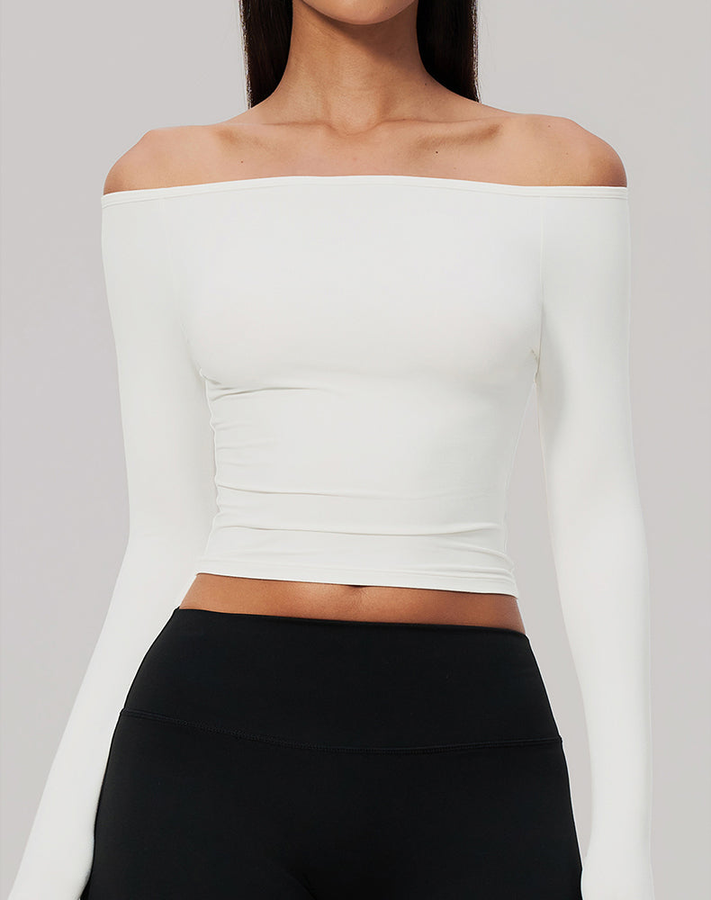 Off Shoulder Long Sleeve Sports T-Shirts