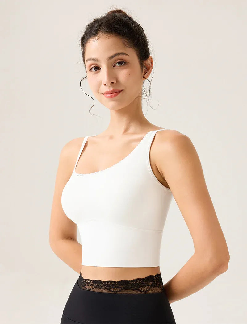 Lace Trim Tank Tops Asymmetrical Shoulder Straps Camisole -