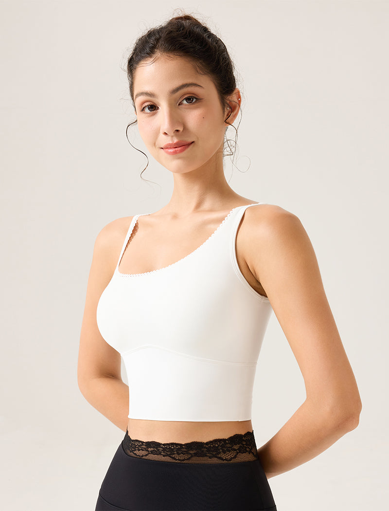 Lace Trim Tank Tops Asymmetrical Shoulder Straps Camisole