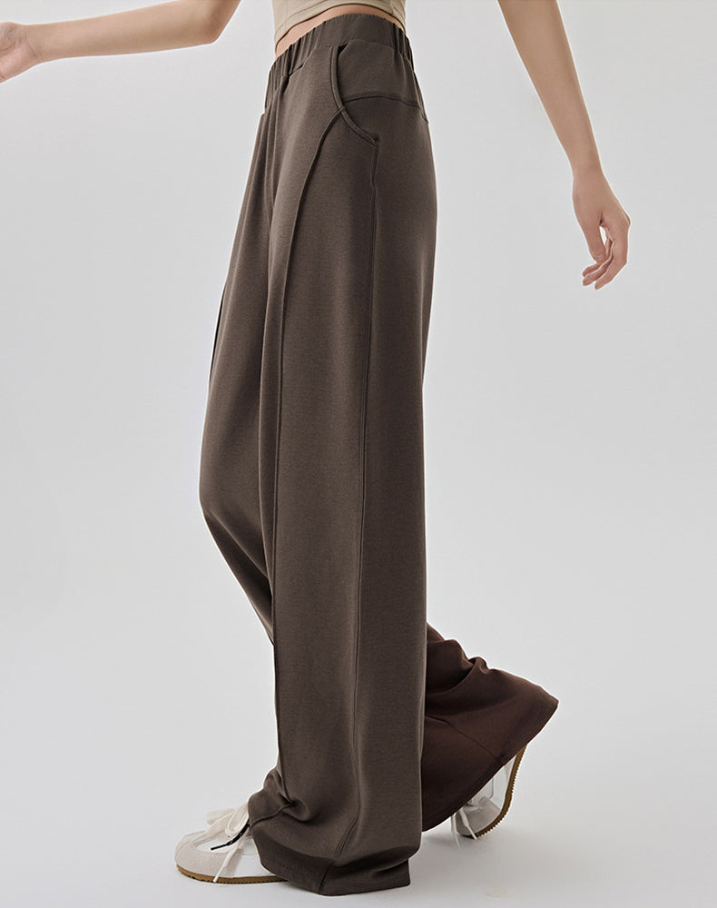 Casual Elastic Waist Wide Leg Sweatpants with Pockets