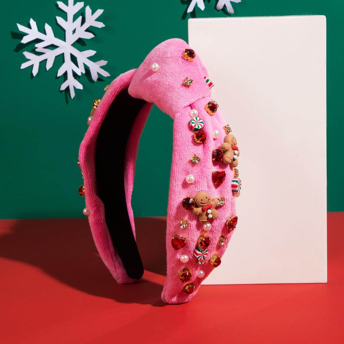 Christmas Knotted Headband With Gingerbread man and Candy