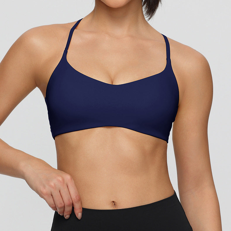 Twist Cross Back Sports Bra Adjustable Thin Straps Yoga Tops