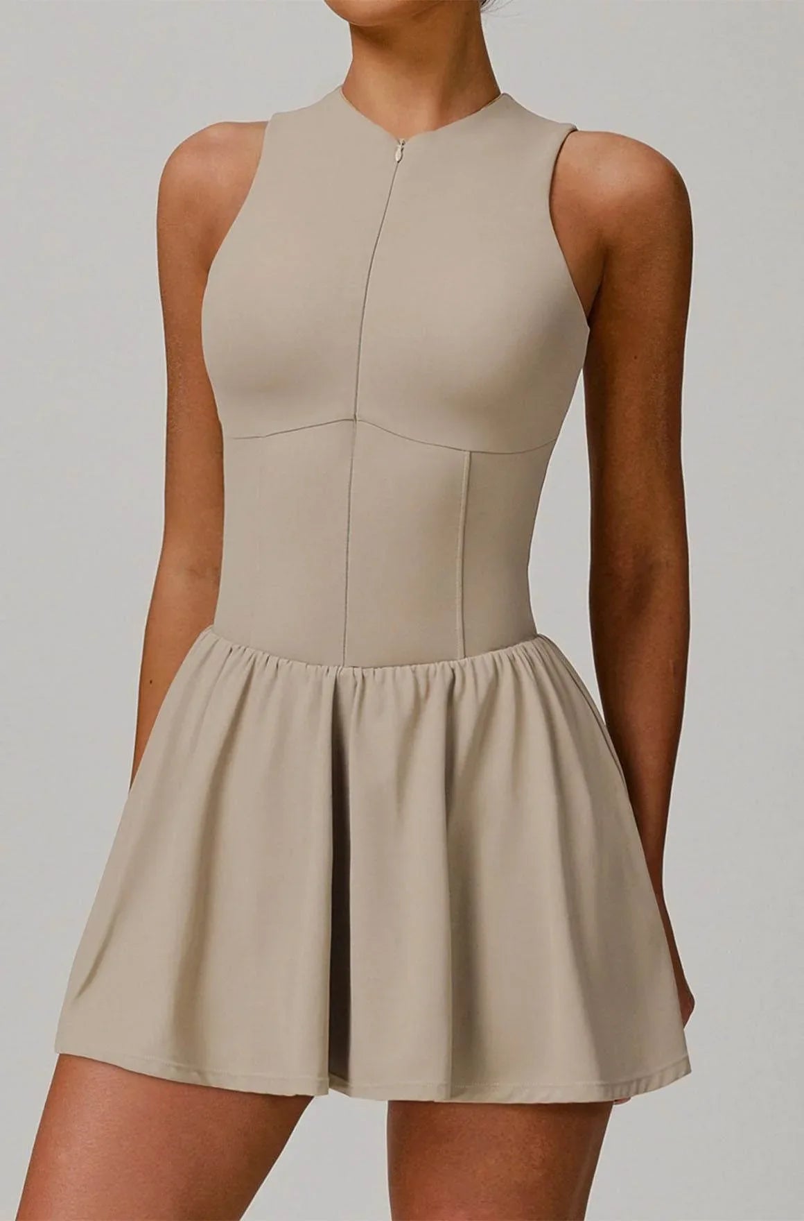 Zipper Tennis Dress with Short and Pocket - Linen