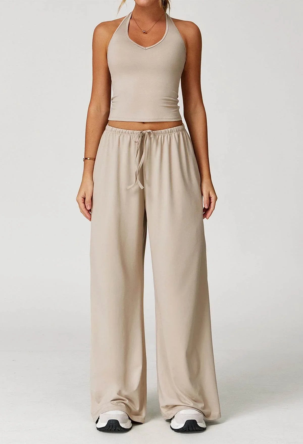 Activewear Wear with Tank Top and Wide Leg Lounge Pants - Linen
