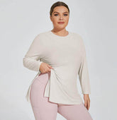 Plus Size Yoga Long Sleeve Hooded T-Shirt