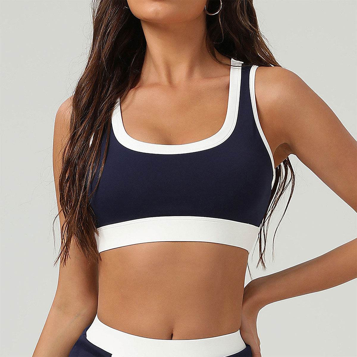 Color Block U Neck Sports Bra Cami Crop Top -
