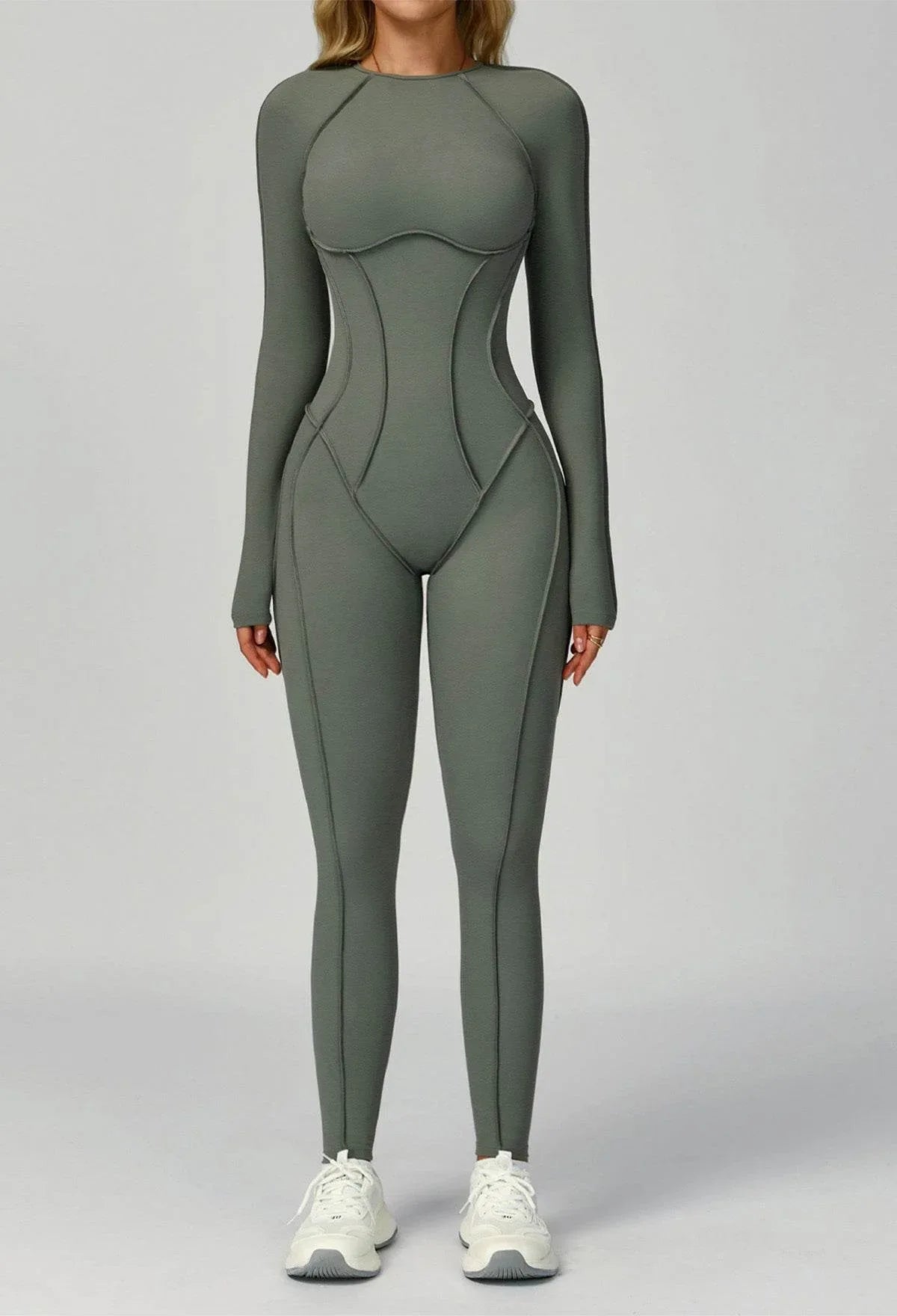 Long Sleeve Backless Yoga One Piece Jumpsuits - Army Green