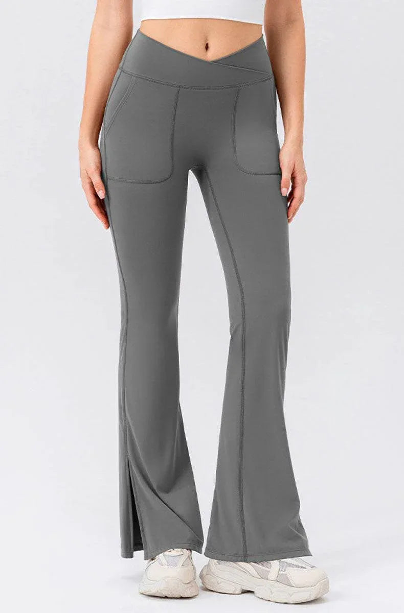 High Waisted Bootcut Flare Yoga Pants with Pockets - Dark Gray