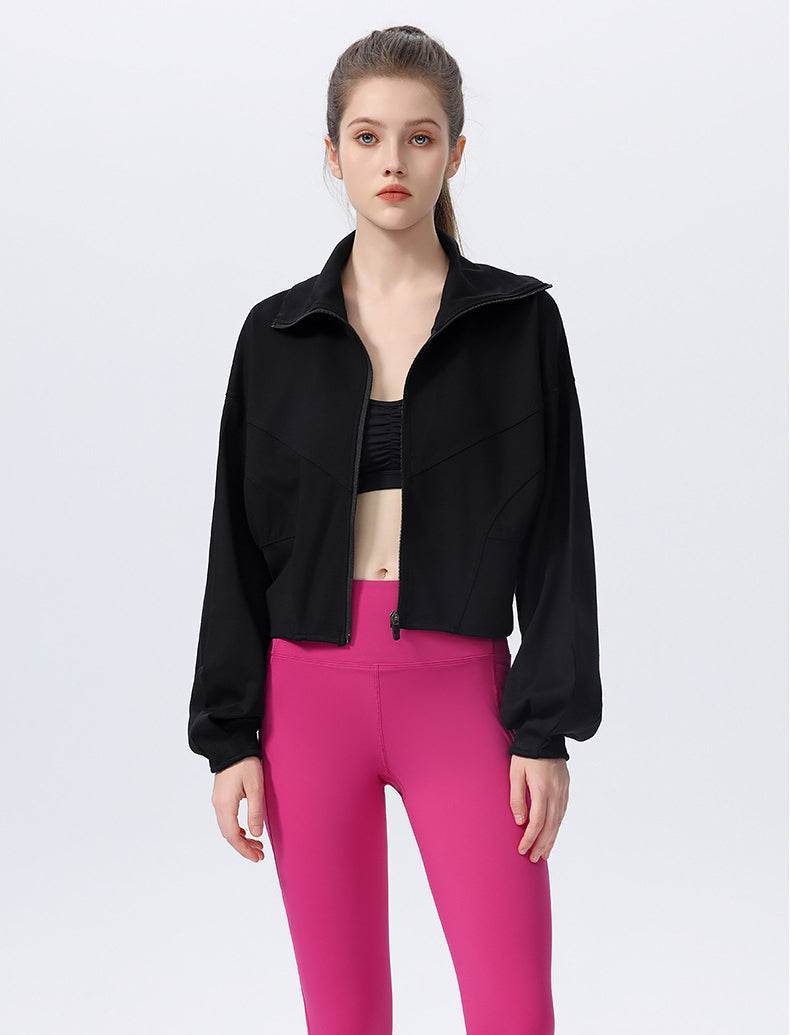 Casual Loose Sports Jacket with High Collar and Zipper