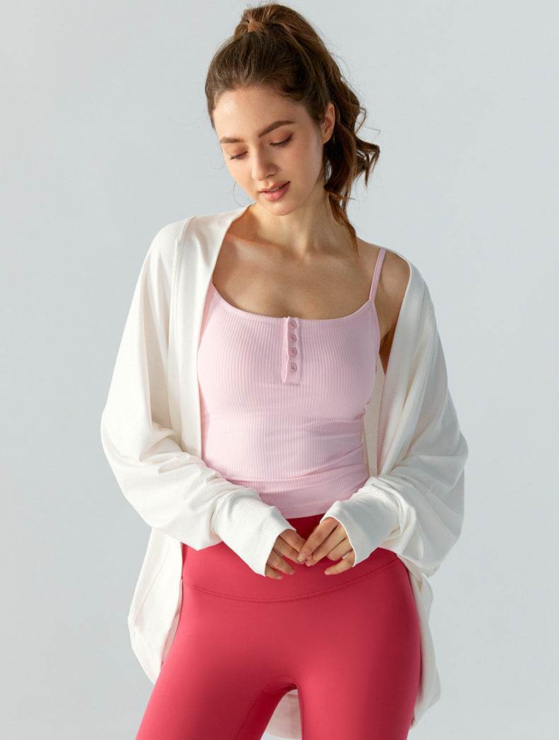 Sport Shawl with Thumb Cuffs Long Sleeve Cardigan Outerwear